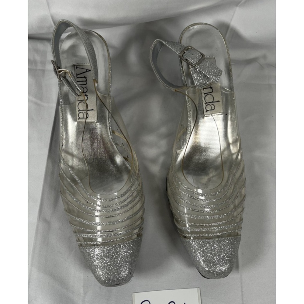 Amanda Women's Cancun White Slingback‎ Sandal Heels Clear Buckle Size 9W